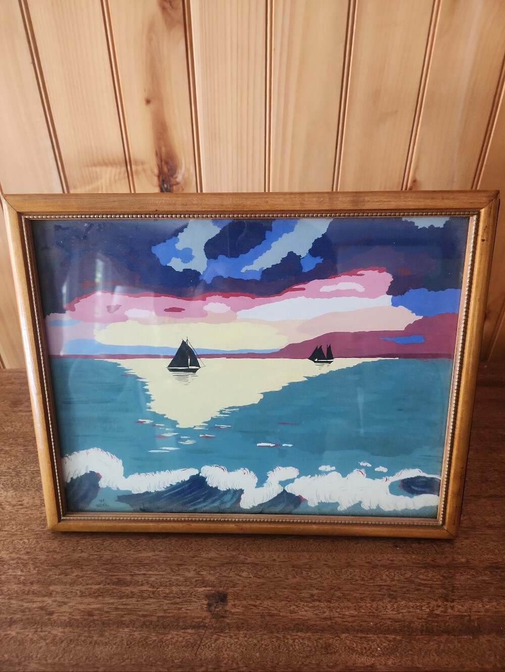 1962 Simplistic Nautical Theme Sailboat Paint-by-Number With Orig.Frame